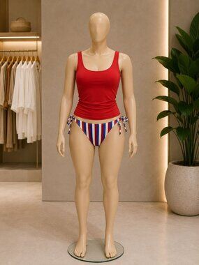 Shade & Shore XL 16 Striped Side-Tie Bikini Bottoms Red/White/Blue